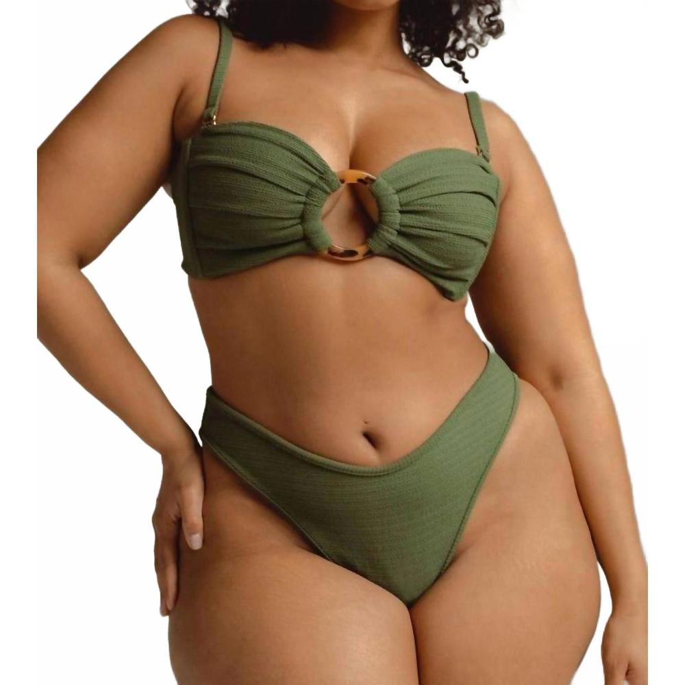NEW MONTCE tori bandeau bikini top in olive micro scrunch - Picture 6 of 10